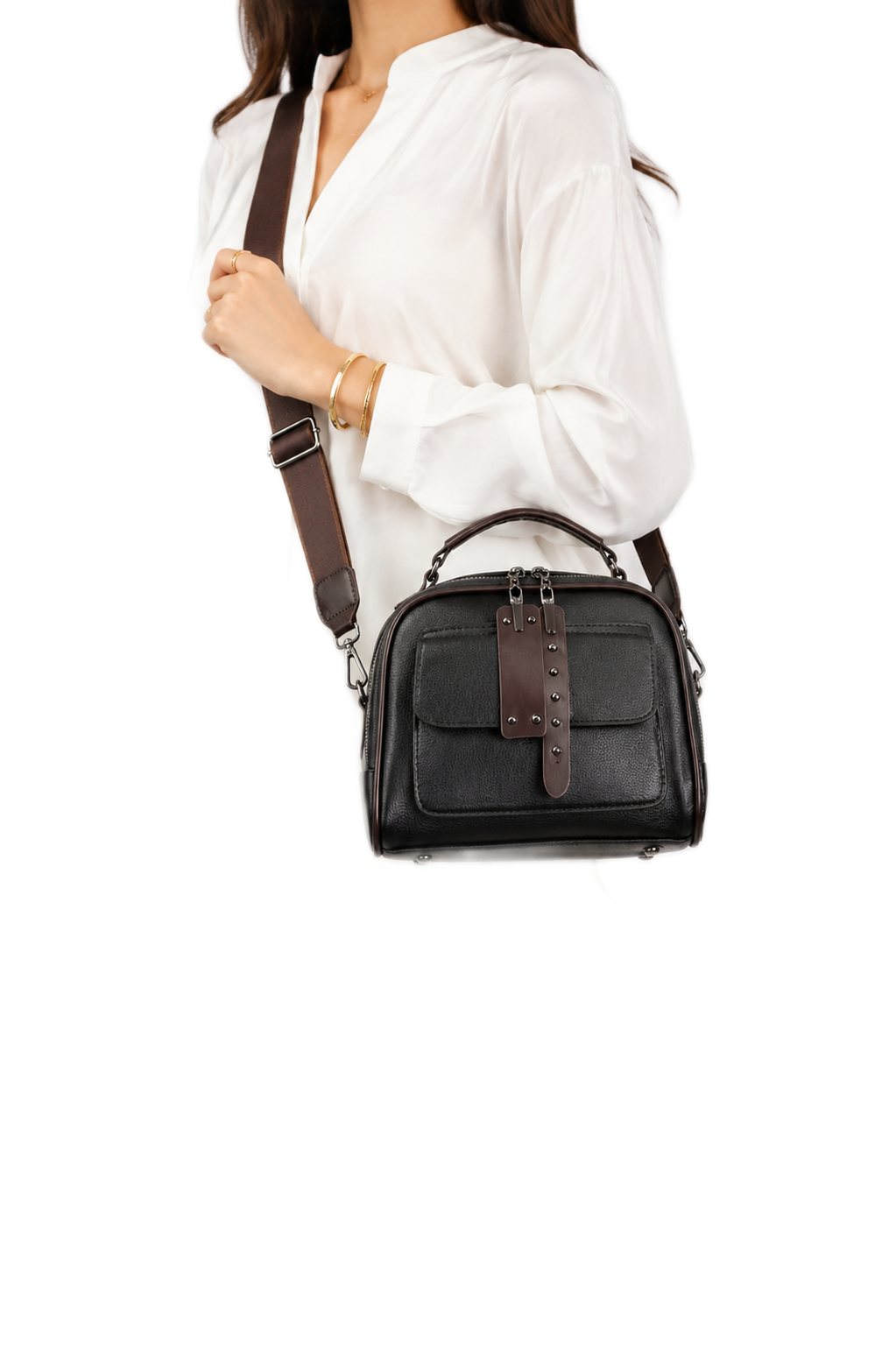 Studded-Tab Box Crossbody Bag