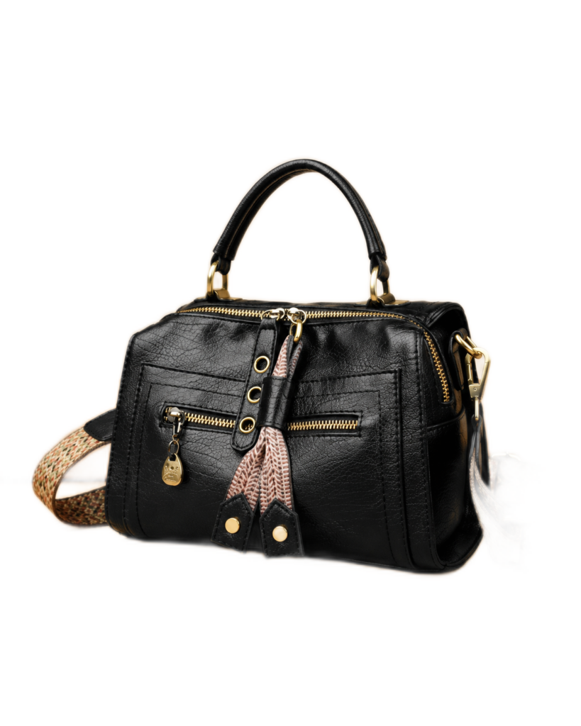 Pattern-Strap Tassel Satchel